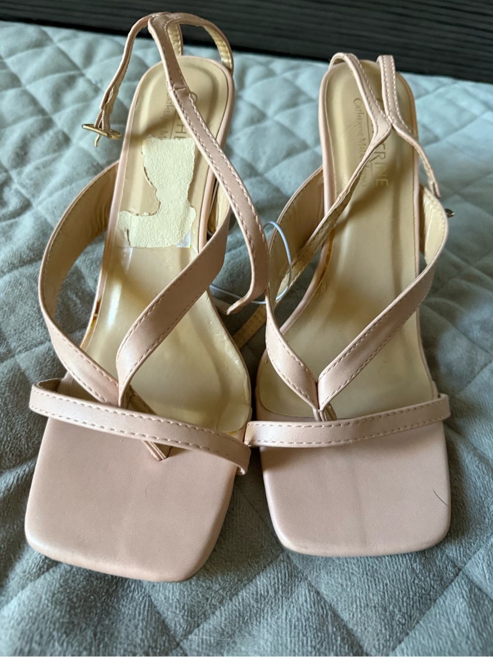 Catherine Malandrino Blush Strappy Square-Toe Slingback Gold Heels